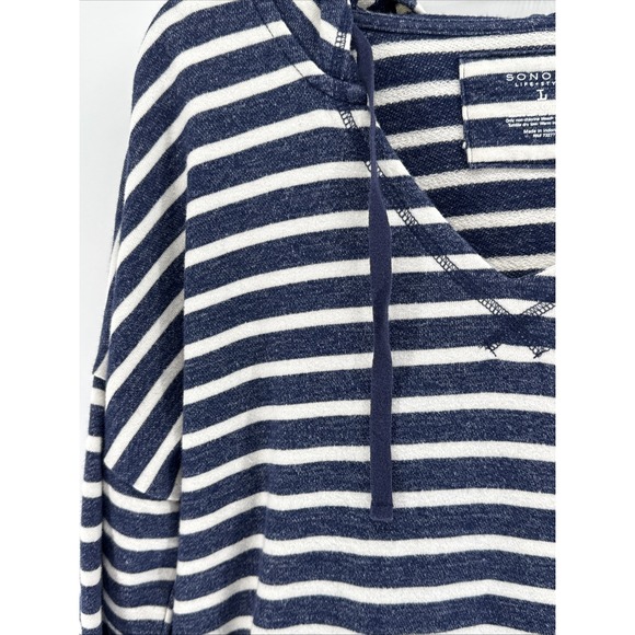 Sonoma 100% cotton blue white stripe hoodie kangaroo pocket Large - Picture 4 of 8